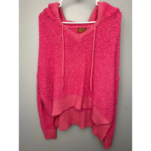 Women's POLIM Pink Textured Hoodie Sweater Size M - Picture 1 of 6